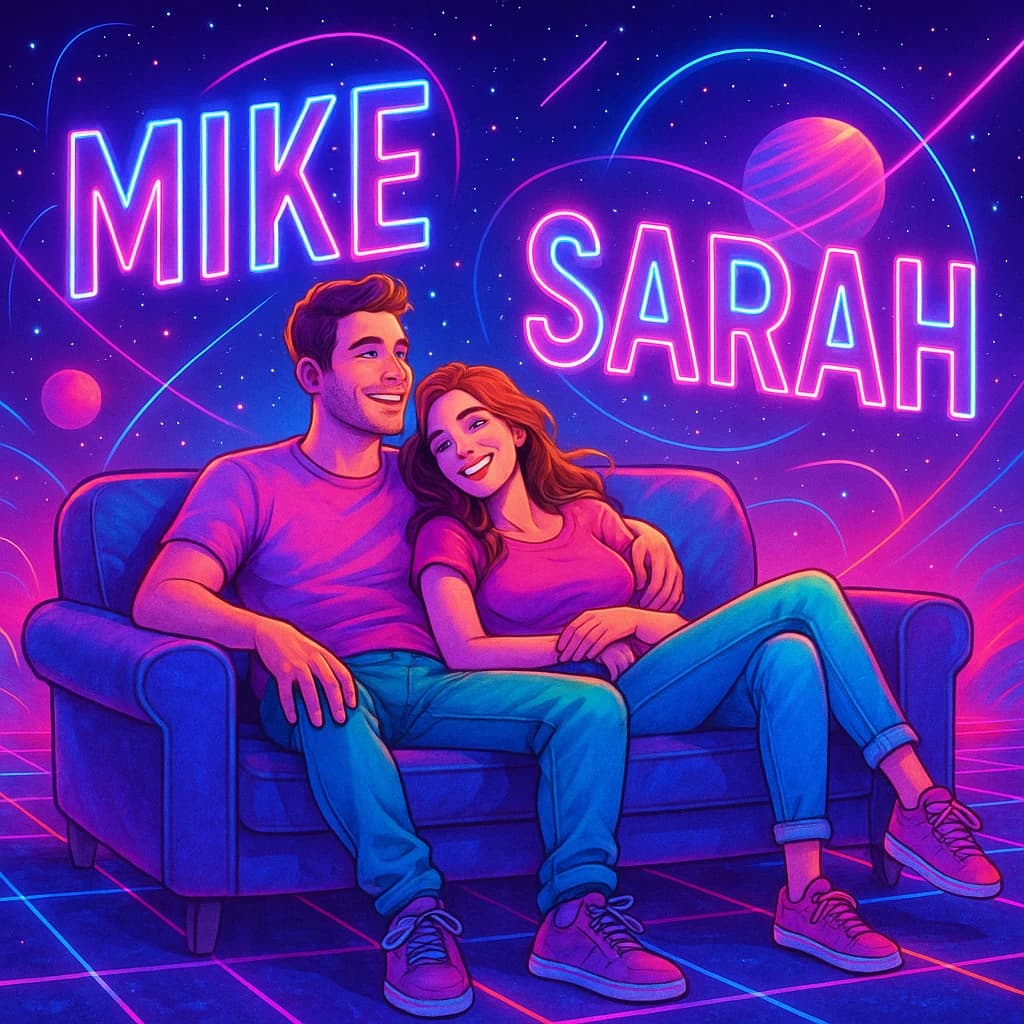 Neon living room scene on t-shirt