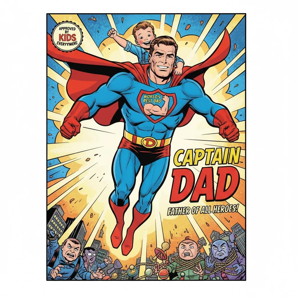 Superhero dad comic on mug